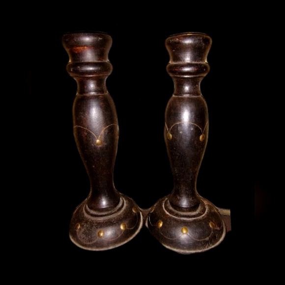 '03 Pier 1 Imports Wooden Decorative Candleholders Sku 1984401 Detachable Base - Picture 1 of 3
